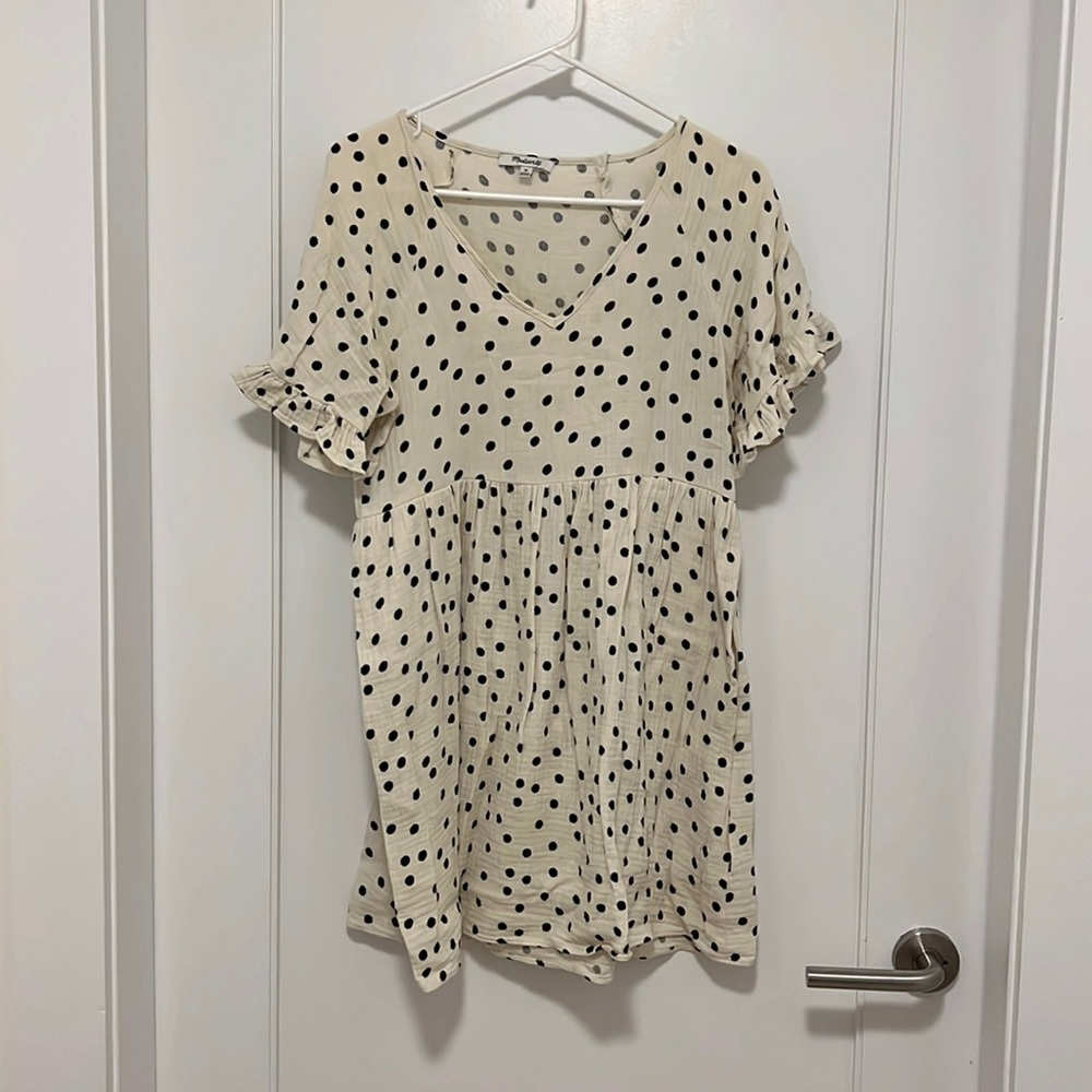 Madewell Spring Ivory/Black Polkadot Dress with Pockets (XS)